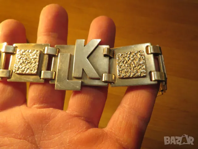 Старинна масивна мъжка сребърна гривна със здрава плетка и ковано сребро., снимка 3 - Гривни - 50026248