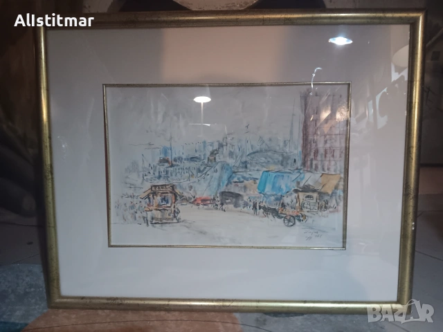 Картина, пастел, 'Пирея', подписана, датирана, снимка 2 - Картини - 53048634