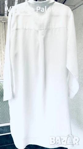 Бяла ленена рокля-риза H&M, снимка 4 - Рокли - 51109805