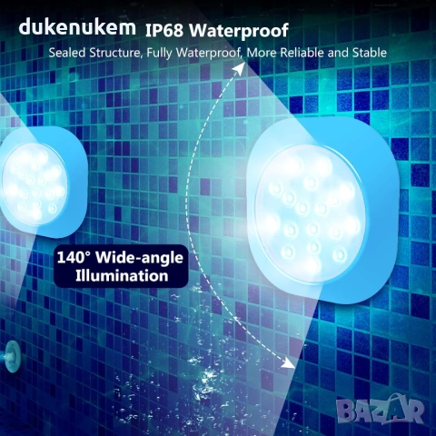 Акумулаторна подводна LED лампа RGBW с магнит, IP68, 14 см, с дистанционно, снимка 4 - Лед осветление - 53019166