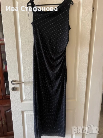 Нова дълга елегантна черна рокля на бели  точки , снимка 2 - Рокли - 50642901