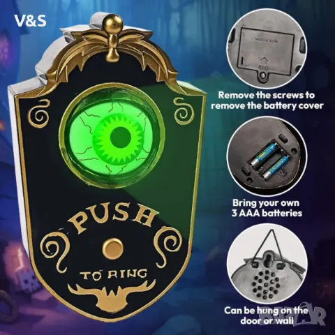  звънец хелуин за очна ябълка, страшен звънец за очна ябълка, анимиран звънец за очна ябълка с призр, снимка 6 - Други - 49247087