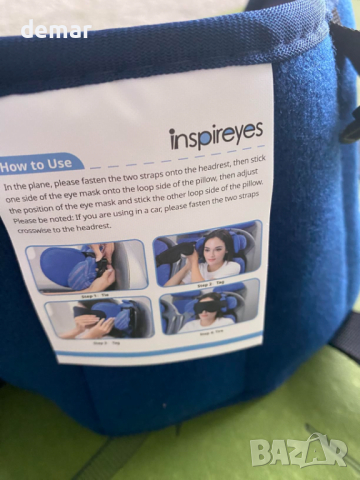 Inspireyes Възглавница за пътуване за опора на главата с маска за очи, езерно синьо, снимка 8 - Възглавници - 44620826