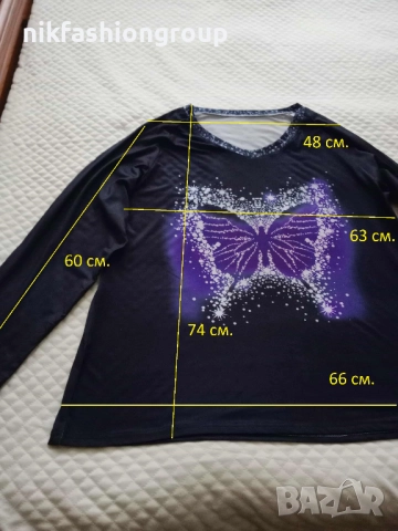 Черна туника с принт пеперуда, 2XL размер, снимка 4 - Туники - 52395410
