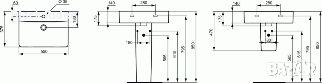 Мивка керамична IDEAL STANDARD Cube Connect къса проекция 55см , снимка 5 - Мивки - 53135233