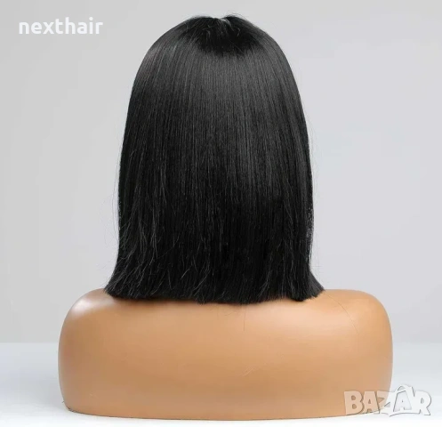 Елегантна права черна каре перука 35 см с път, снимка 7 - Аксесоари за коса - 54189668