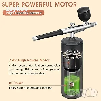 Комплект Airbrush Акумулаторен безжичен компресор Airbrush, снимка 3 - Компресори - 47866777