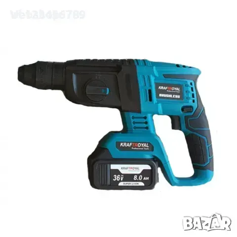 Комплект акумулаторни перфоратор, ъглошлайф 125мм, гайковерт и винтоверт с 3 батерии 36V 8Ah, снимка 2 - Други инструменти - 49786336