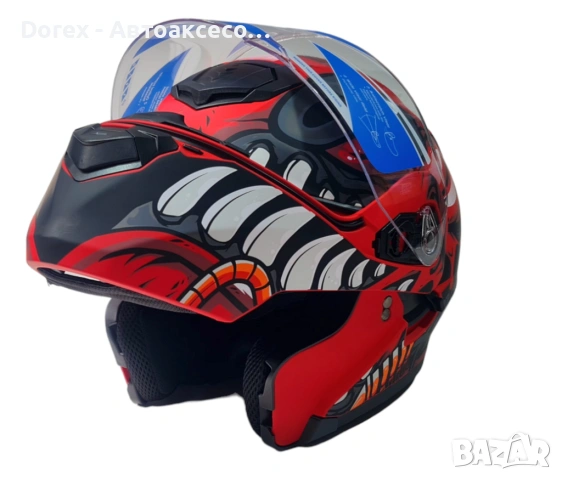 Каска с визьор X-ONE за мотор, скутер, ATV - черна с червено - L, снимка 2 - Аксесоари и консумативи - 54184415