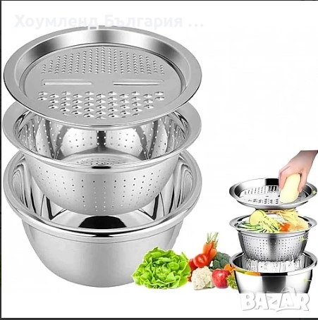 Неръждаема купа с ренде и гевгир 3в1