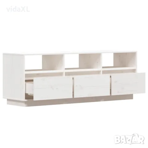 vidaXL ТВ шкаф, бял, 140x37x50 см, бор масив, снимка 7 - Шкафове - 56148012