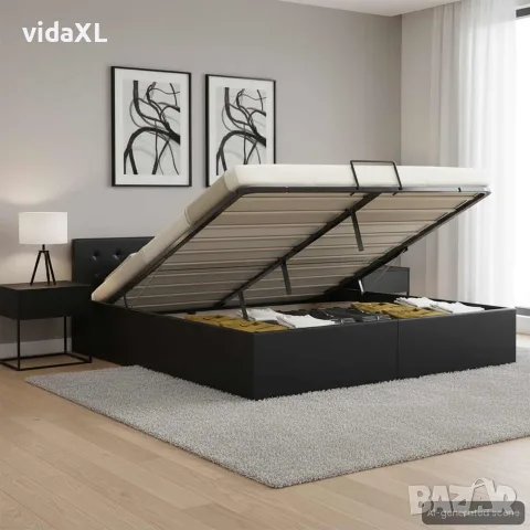 vidaXL Легло с повдигащ механизъм, черно, изкуствена кожа, 180x200 cм, снимка 2 - Спални и легла - 56146478
