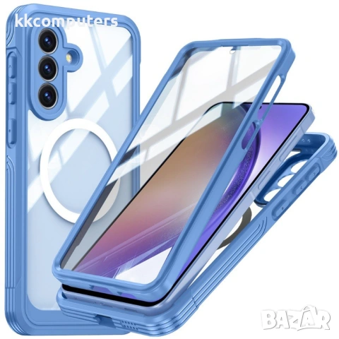 Магнитен Калъф за Samsung A57 5G - PC+TPU, С включено стъкло, Прозрачен, 3 цвята, снимка 3 - Калъфи, кейсове - 53973273