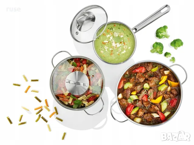 НОВИ! Комплект тенджери 5 части с капак неръждаема стомана ИНДУКЦИЯ, снимка 10 - Съдове за готвене - 49786209