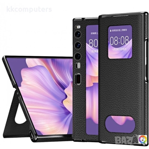 Huawei Mate Xs 2 Litchi Texture /Kickstand Folding Magnetic Wallet Кожен Калъф и Протектор
