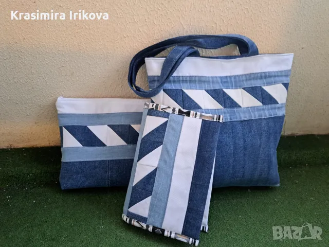 Дънков комплект чанта ,несесер и калъф за книги, снимка 5 - Чанти - 48096506