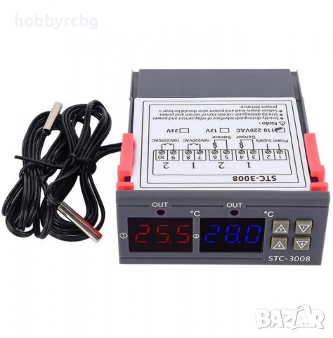 Контролер за температура, 2 дисплея, 2 сензора, 12V, терморегулатор, снимка 3 - Друга електроника - 37221703