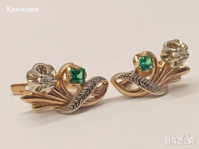 Руско злато. Обеци с брилианти , снимка 8 - Обеци - 55804791
