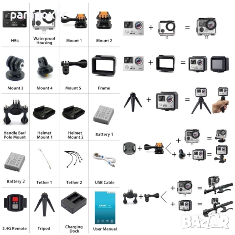EKEN H6S 4K екшън камера – водоустойчива + пълен комплект аксесоари, снимка 3 - Камери - 52368760
