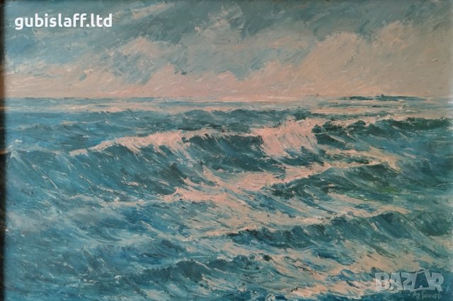 Картина, море, худ. Атанас Ганчев, 1980-те год., снимка 2 - Картини - 40581627