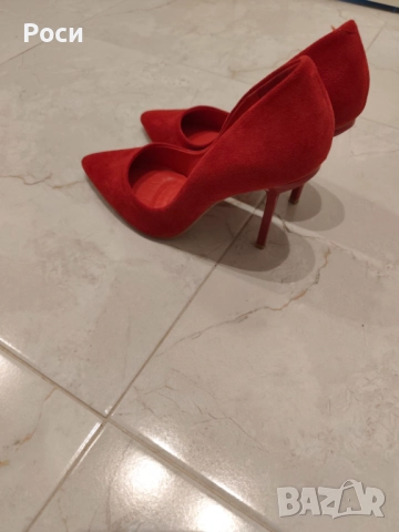 Червени дамски елегантни велурени обувки с висок ток, номер 39, снимка 2 - Дамски елегантни обувки - 52791771