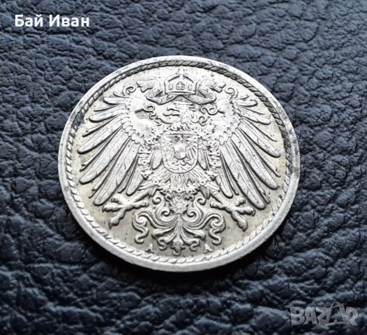 Стара монета 5 пфенига 1913 г. буква  А - Германия -110 годишна !, снимка 2 - Нумизматика и бонистика - 39791105