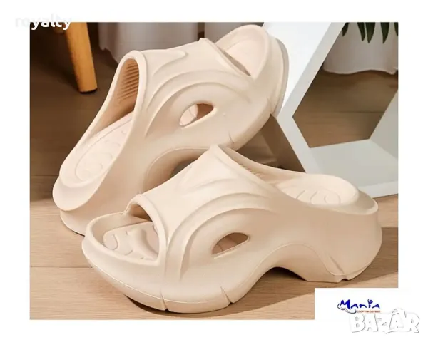 Дамски бежови олекотени чехли на платформа, снимка 3 - Чехли - 49945592