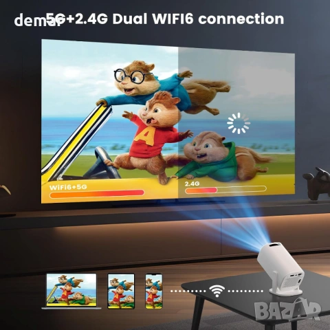 Преносим мини проектор, WIFI 6 и Bluetooth, 4K 1080P, автофокус, снимка 7 - Плейъри, домашно кино, прожектори - 54014895