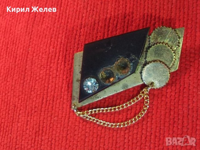 СТАРА ПОЗЛАТЕНА КРИСТАЛНА МЕСИНГОВА РЕТРО - АРТ БРОШКА 15042