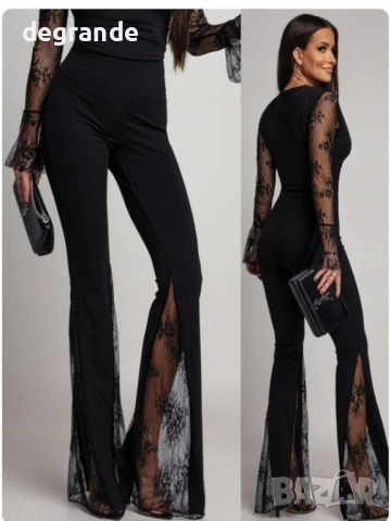 Елегантен Черен Панталон с Дантела 