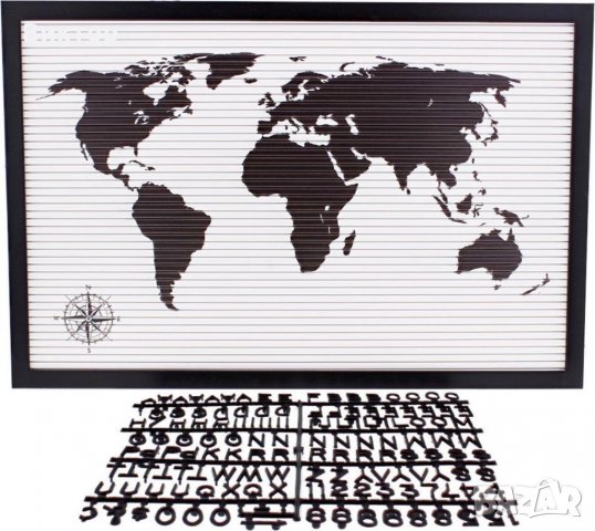 Атрактивно табло за надписи с 145 букви, цифри и знаци. Карта на земята, снимка 2 - Декорация за дома - 29129503