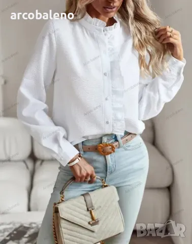 Елегантна дамска риза с волани с отворени копчета, 4цвята , снимка 3 - Ризи - 48573360