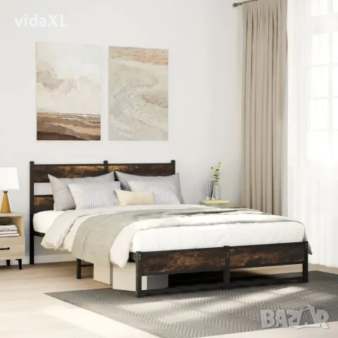 vidaXL Метална рамка за легло, без матрак, опушен дъб, 140x200 см, снимка 2 - Спални и легла - 56147468
