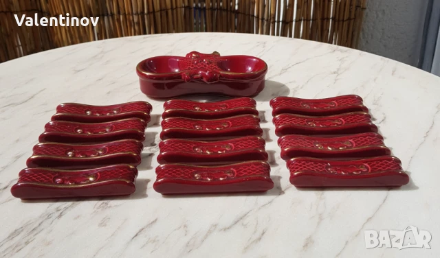 12 старинни керамични поставки за ножове + солница, снимка 1