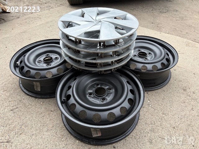 4 броя железни джанти + тасове за Toyota Yaris- Hybrid 15, снимка 12 - Гуми и джанти - 53998049