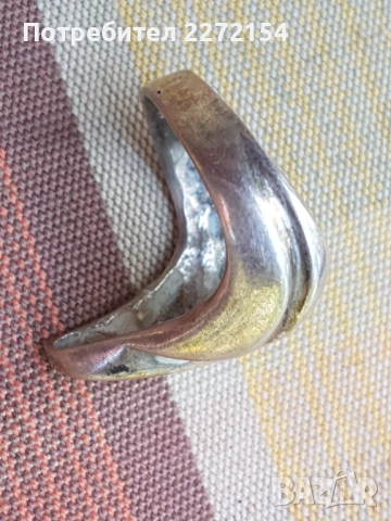 Сребърен пръстен с позлата , снимка 4 - Пръстени - 51445766