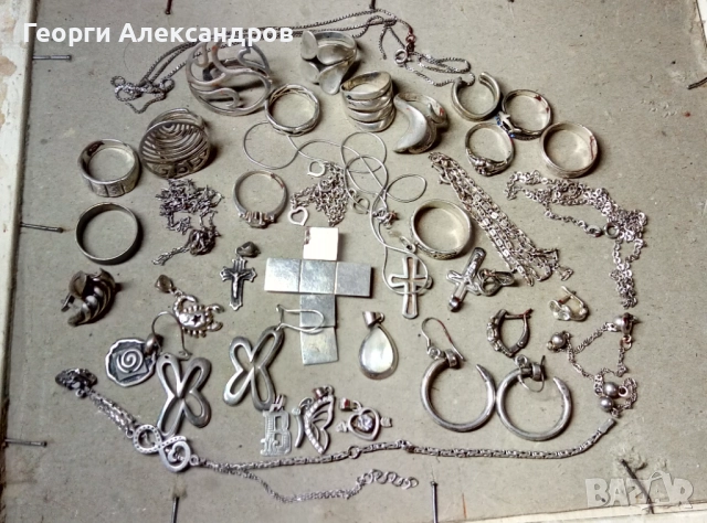 МОЖЕ и ПОЕДИНИЧНО - Лот СРЕБЪРНИ БИЖУТА 120,8гр СРЕБРО 925 Проба Пръстен Кръст Обеци Колие Гривна