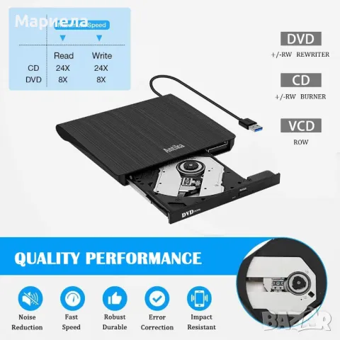 DVD CD записващо устройство / Външно DVD устройство USB 3.0 DVD-R CD-RW , снимка 3 - Друга електроника - 48411599