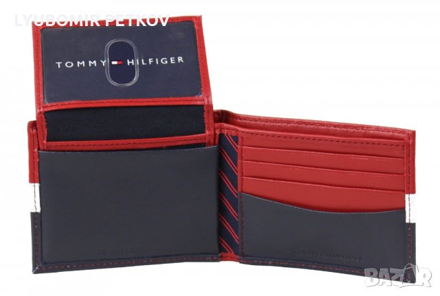 Нов Tommy Hilfiger Мъжки Червен Син Кожен Портфейл Портмоне, снимка 6 - Портфейли, портмонета - 30680212