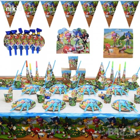 Соник Sonic Happy Birthday сини знаменца флагчета флаг Банер парти гирлянд декор рожден ден, снимка 2 - Други - 33904663