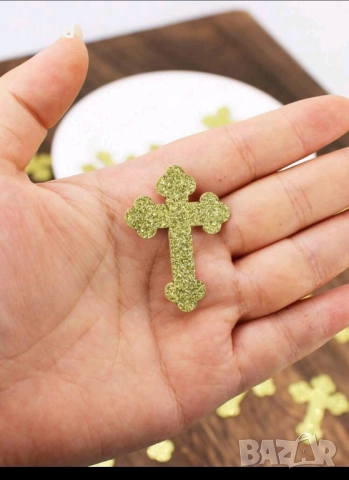 10 бр кръст кръста кръстчета златист брокатен картон украса декор крафт кръщене сувенир подаръчета, снимка 3 - Други - 51585751