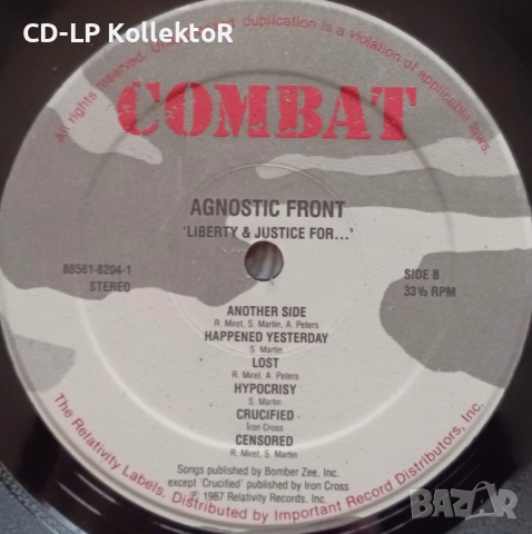 Vinyl за продан (Agnostic Front - Liberty & Justice For…, 1st US Press), снимка 6 - Грамофонни плочи - 51457424
