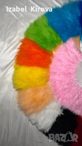 Цветно ветрило с естествени пера/ бяло,синьо,розово,жълто,червено,черно, оранжево, зелено, лилаво,, снимка 5 - Сватбени аксесоари - 54063214