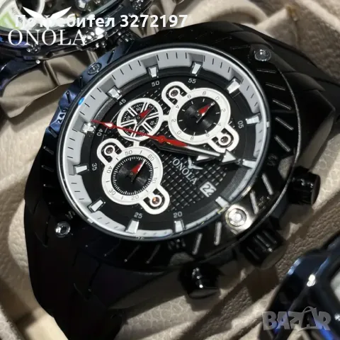 ONOLA кварцов часовник, хронограф, дата, водоустойчив, силиконова каишка, снимка 2 - Мъжки - 48037916
