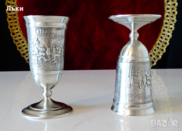 Чаши на столче за ракия,калай. , снимка 9 - Антикварни и старинни предмети - 44620556