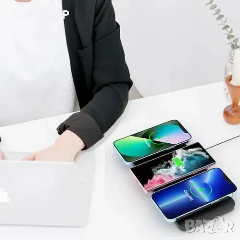 Ново Qi безжично зарядно за 3 устройства, съвместимо с iPhone и Galaxy Мулти зарядна станция, снимка 6 - Безжични зарядни - 49251676