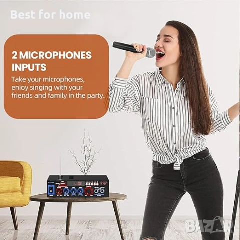 Мини Bluetooth 5.0 усилвател, HiFi стерео с миксер с USB/SD карта/вход за микрофон/FM , снимка 6 - Ресийвъри, усилватели, смесителни пултове - 51472925