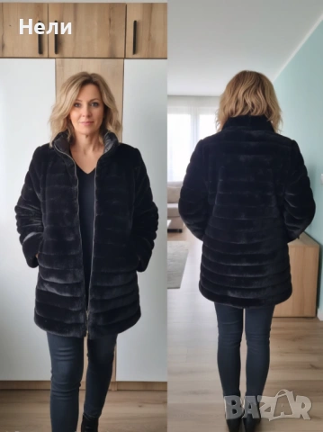 Двулицево дамско палто еко пух. , снимка 11 - Якета - 53130924