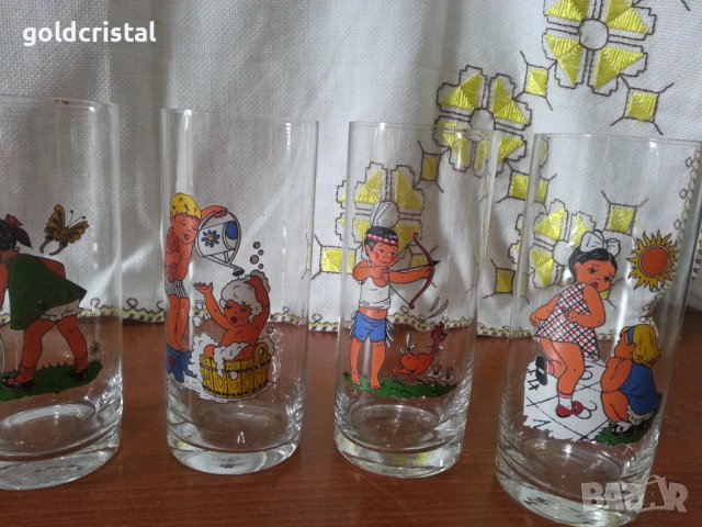 Ретро стъклени чаши с детски мотиви , снимка 3 - Антикварни и старинни предмети - 42225001