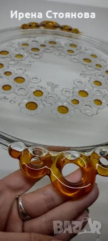 Винтидж чиния за торта/плато, кристално стъкло Walther Crystal Glas, серия Campana,  1970 , снимка 10 - Чинии - 47918321